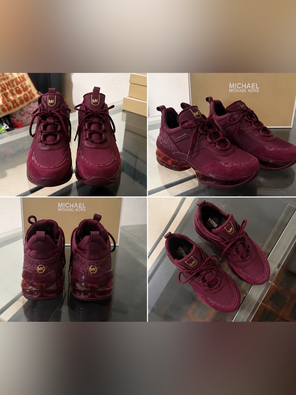 Michael Kors Kids Burgundy MK Logo Chunky Athletic Sneakers